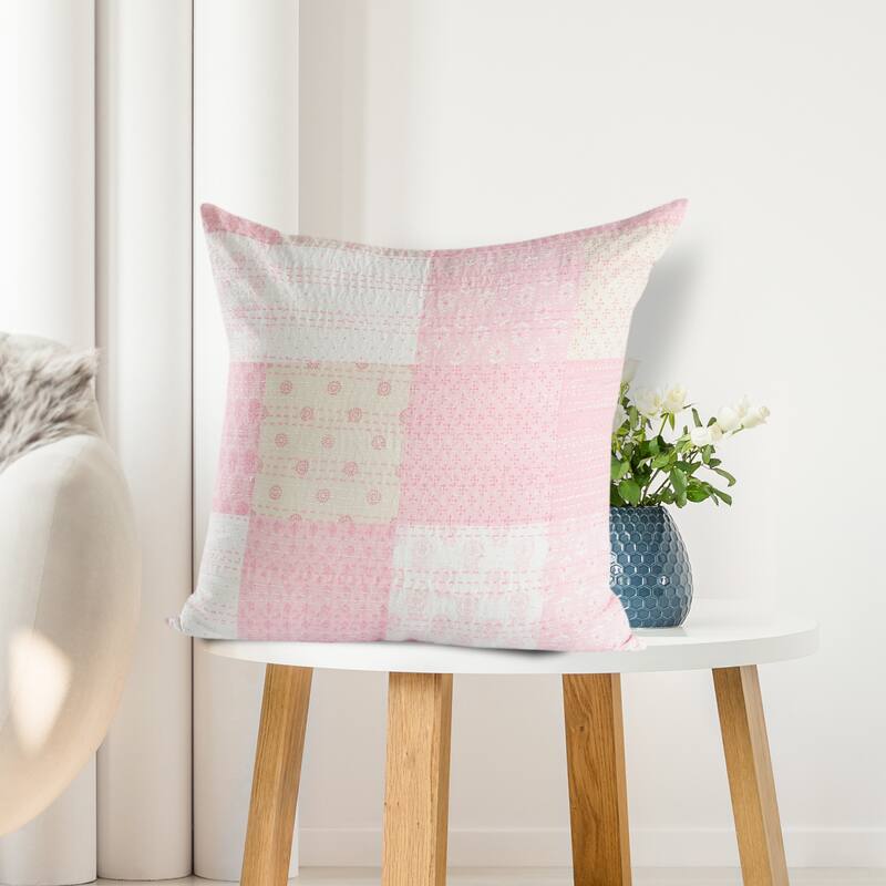 HomeRoots 20" X 20" Pink And Off-White 100% Cotton Patchwork Zippered Pillow