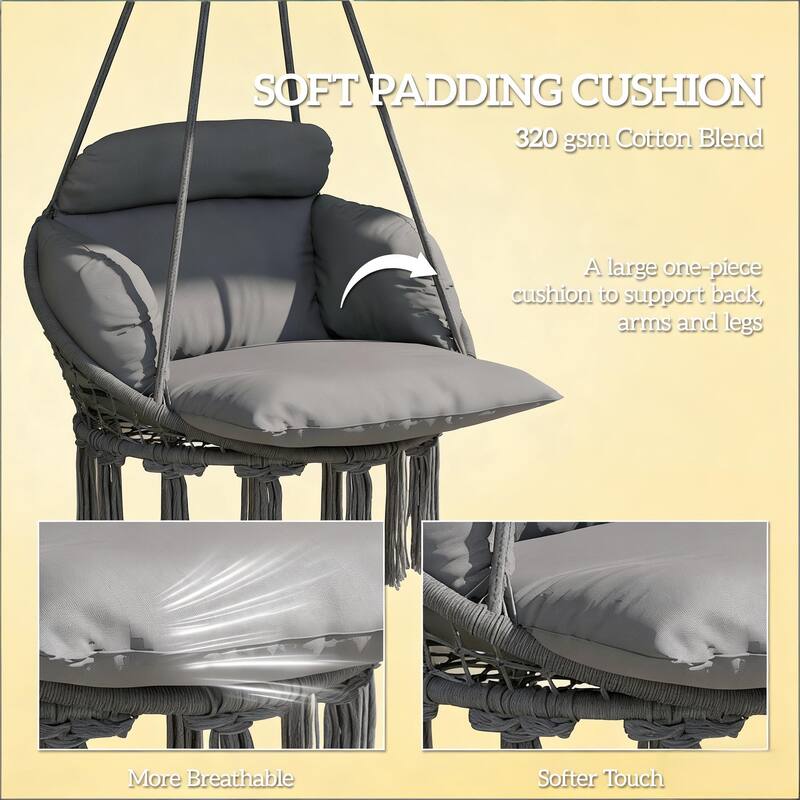 GDFStudio - Maribel Boho-Inspired Hanging Hammock Swing Chair with Plush Cushion Support