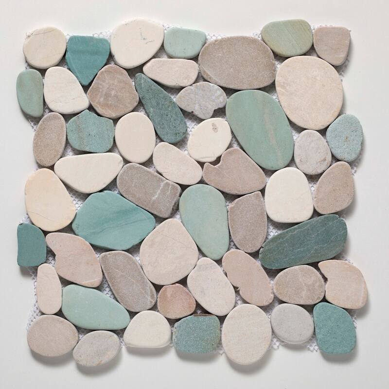 Cruz Bay Studio XS3PGWT Sliced Pebble - 11" x 11" Pebble and Rock - Green / Tan / White Natural