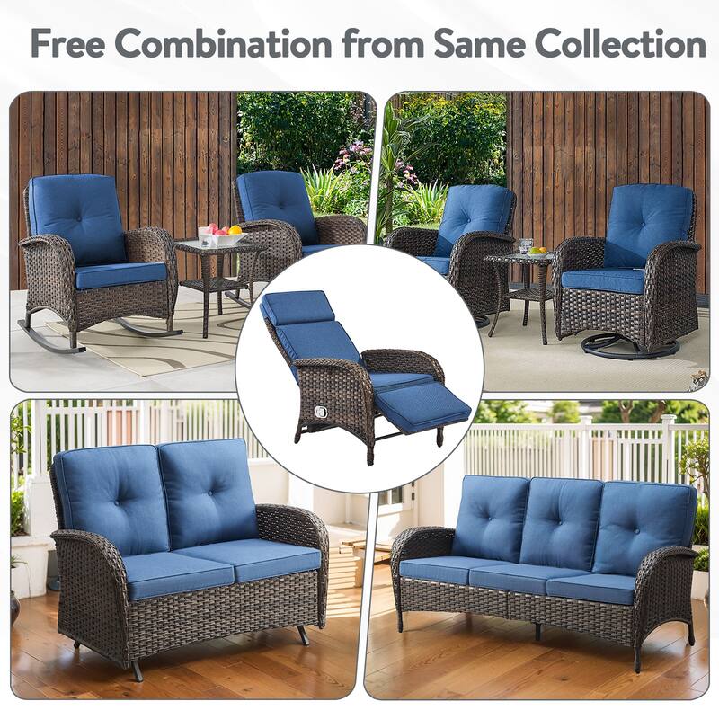 Outdoor Wicker Reclining Lounge Chair Patio Rattan - Brown