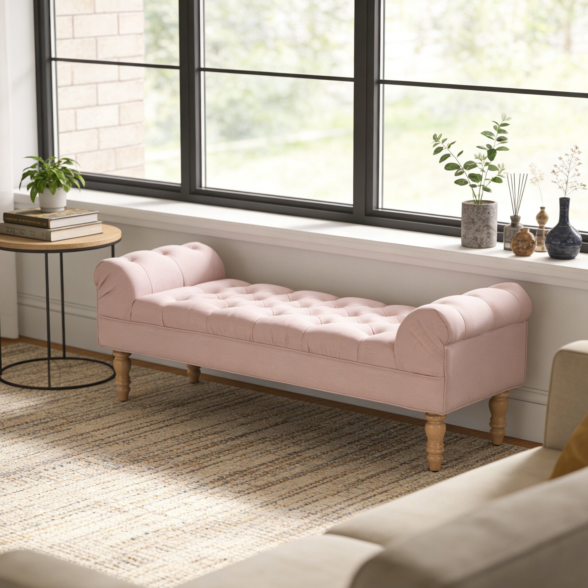 Modern Style Button-Tufted End of Bed Bench with Rolled Arms for Bedroom,Living Room,Entryway