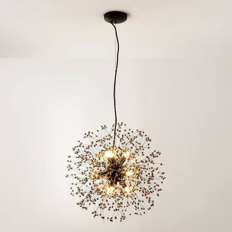 9-Light Modern Glam Sputnik Starburst Globe Pendant Linear Firework Crystal Chandelier for Living Room