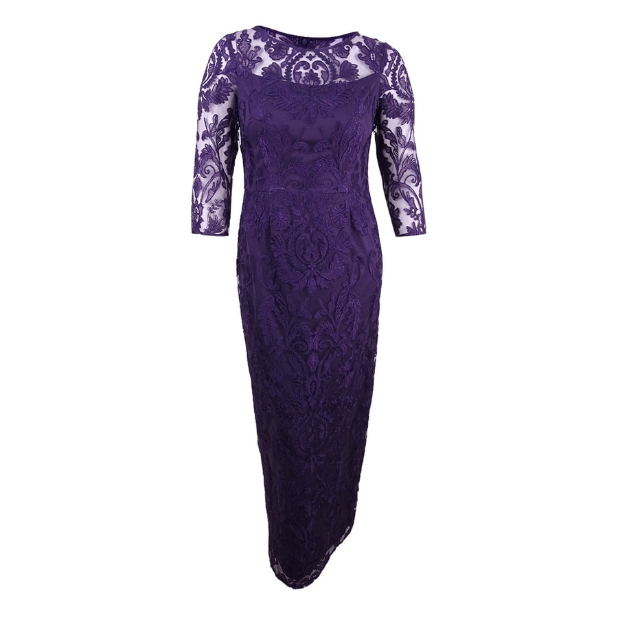 alex evenings embroidered illusion gown