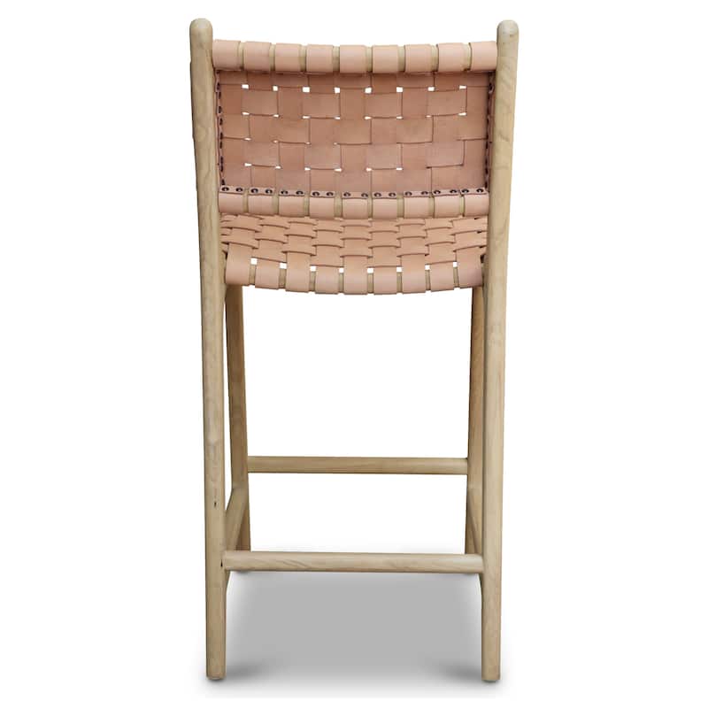Poly and Bark Banda Teak & Leather Counter Height Stool - Solid Wood Frame