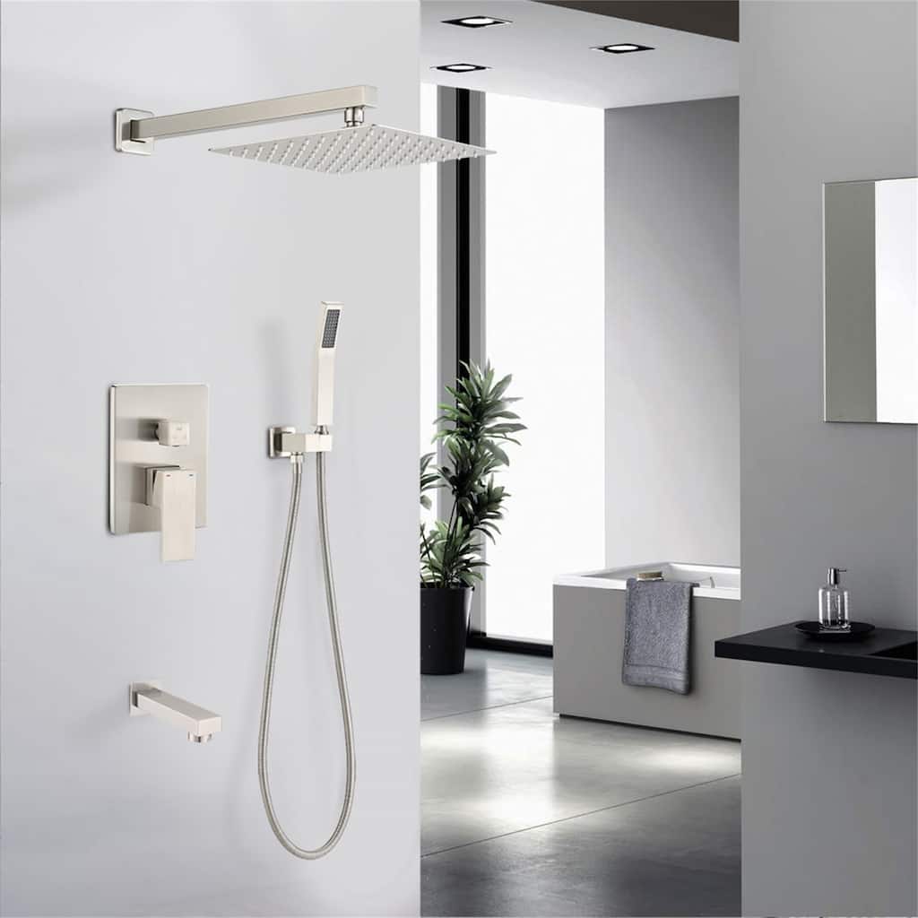 10 Inch Tub Shower Faucet With Hand Sprayer Wall Mounted Shower System With Tub Spout And Rough-in Valve Rainfall Shower Kit Set