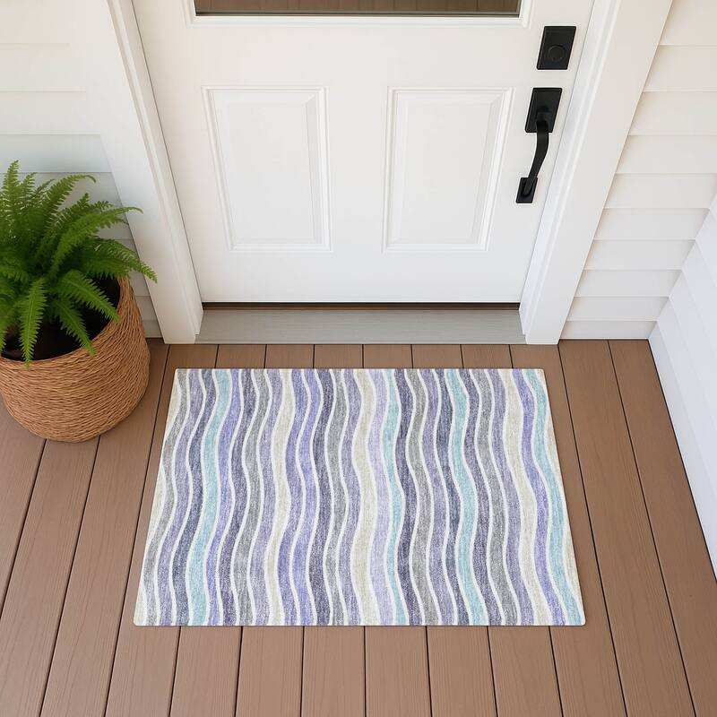 Machine Washable Indoor/ Outdoor Contemporary Stripe Chantille Rug - Lavender - 1'8" x 2'6"