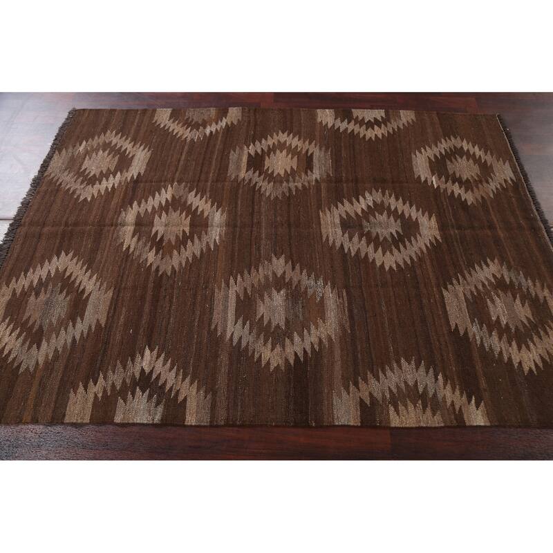 Natural Dye Tribal Geometric Kilim Oriental Wool Area Rug Flat-woven - 4'10" x 6'8"