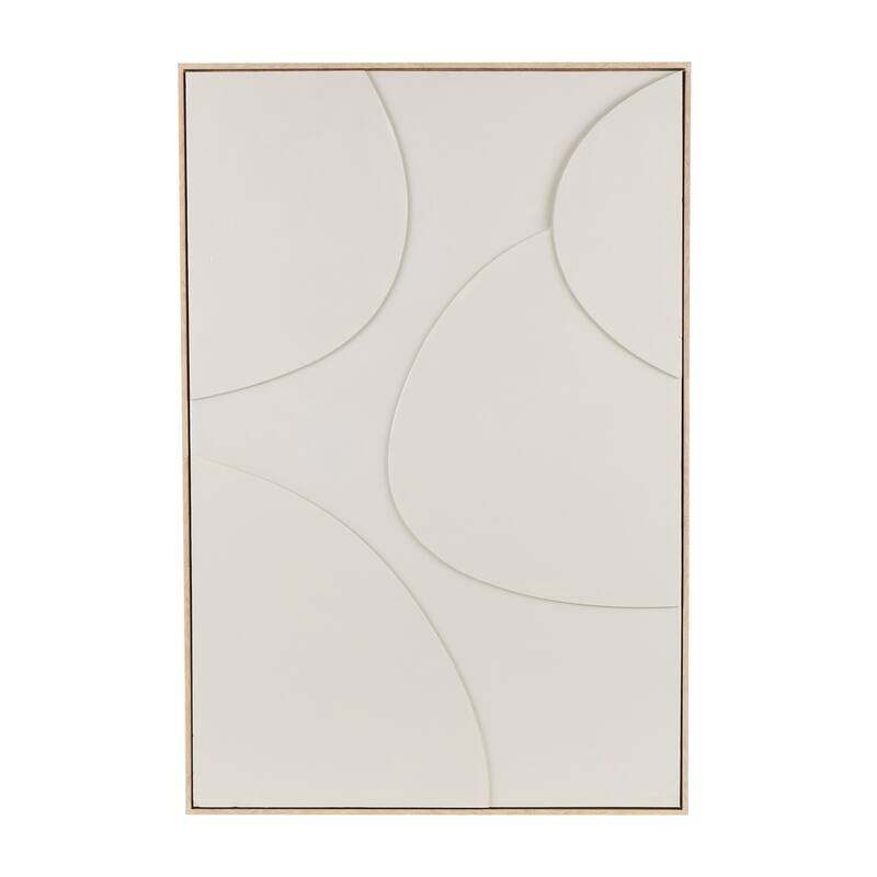 Beige or White Wooden Geometric Framed Wall Art with Abstract Circles and Brown Wooden Frame