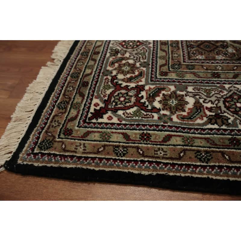 Hand Knotted Oriental 100% Wool Carpet Traditional Floral Black Tabriz-Mahi Area Rug - 8' 8'' X 5' 8''
