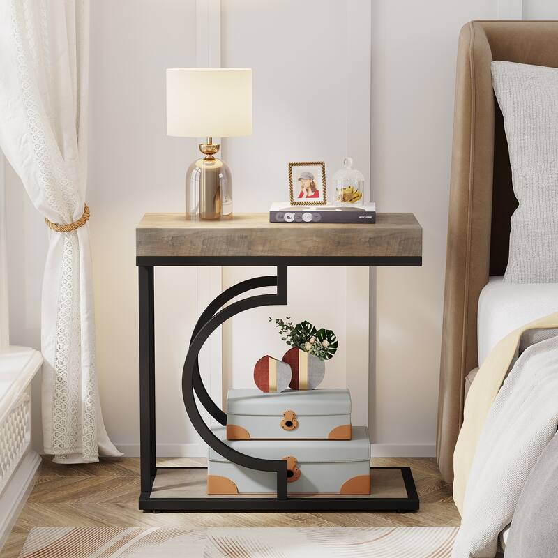 Modern Side Table, C Shaped End Table, Chairside Sofa Bedside Table for Living Room