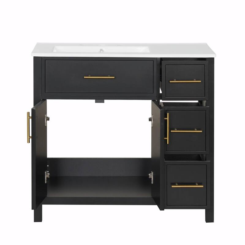 36" Bathroom Vanity with Sink Top, Cabinet with Two Doors and Three Drawers