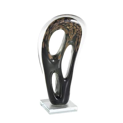 Glass Abstract Curved Cutout Decorative Sculpture with Gold Spotted Accents - Black - Roche River Decor