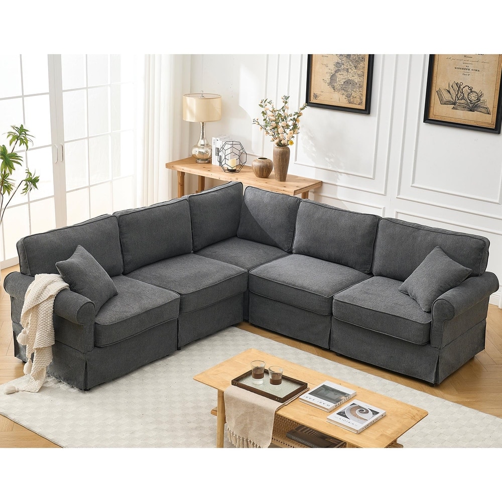 Modular Sectional Sofa, Convertible L-Shaped Upholstered Couch with Rolled Arms, Classic Reversible Corner Sofa for Living Room