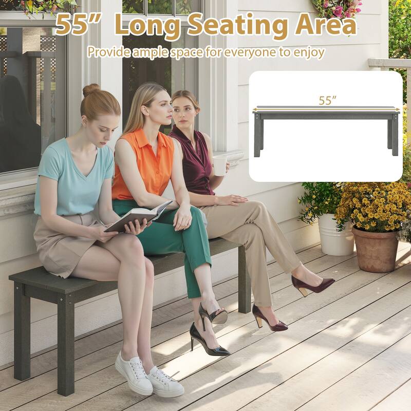 Gymax 55'' HDPE Outdoor Bench for 2-3 People Weatherproof Backless