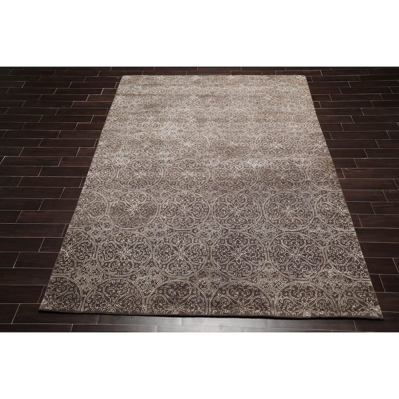 8x10 Hand Tufted Hand Made Wool & Art Silk Patterned Designer Transitional Oriental Area Rug Brown,Beige Color - 8' x 11'