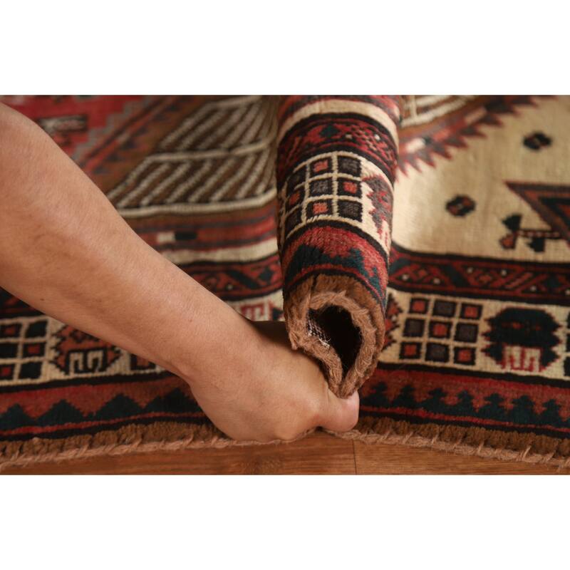 Brown Ardebil Persian Runner Rug Handmade Vintage Wool Carpet - 3'2"x 6'11"