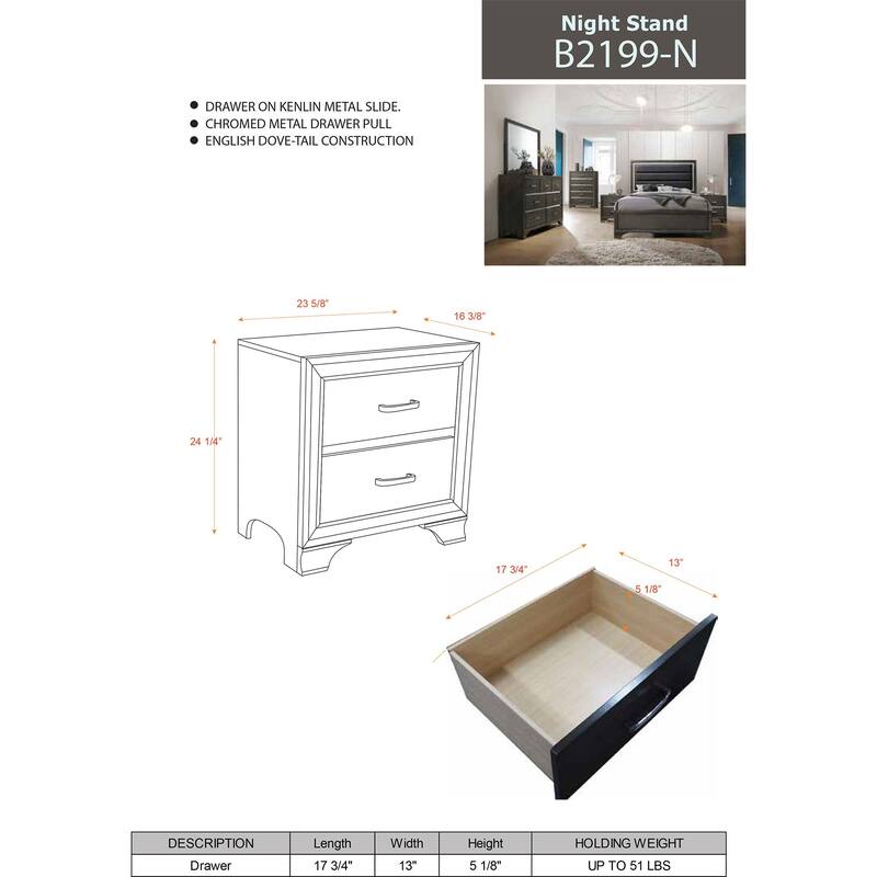 Contemporary night stand- Grey & wood finish