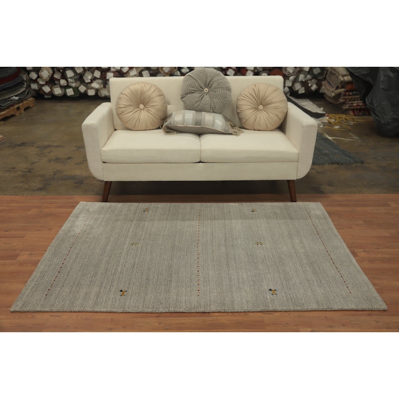 Hand Knotted Oriental 100% Wool Carpet Tribal Animal Pictorial Greys & Charcoal Gabbeh Area Rug - 5' 11'' X 3' 11''