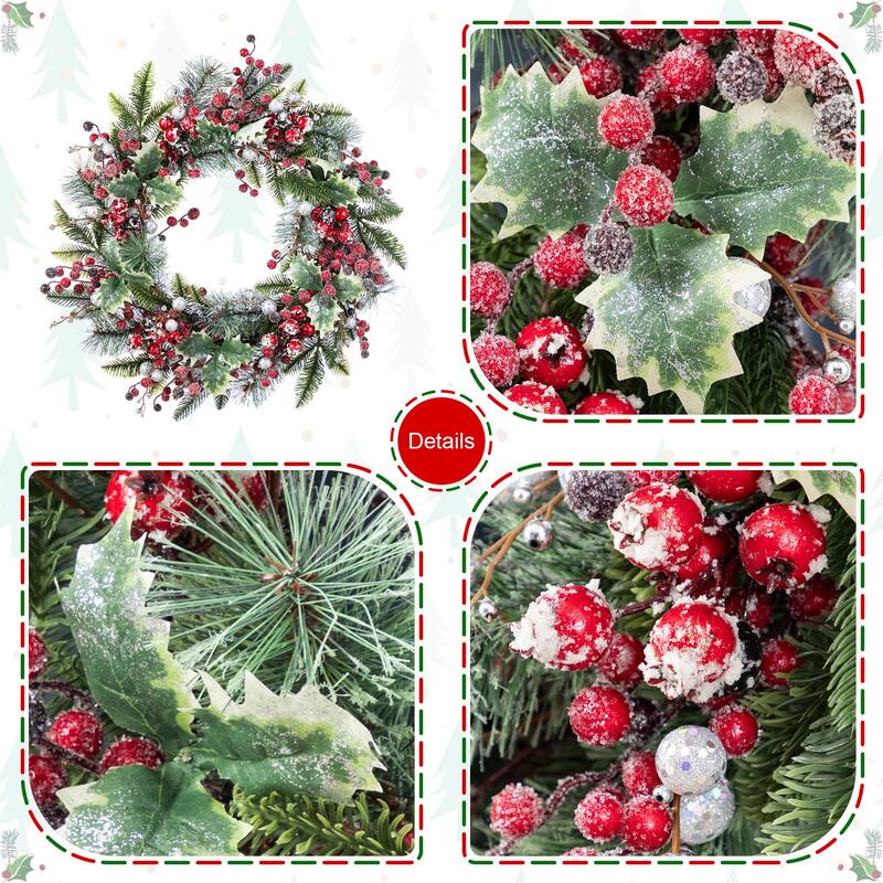 Glitzhome Christmas Red Pomegranate Berry & Holy Leaf Wreath or Teardrop