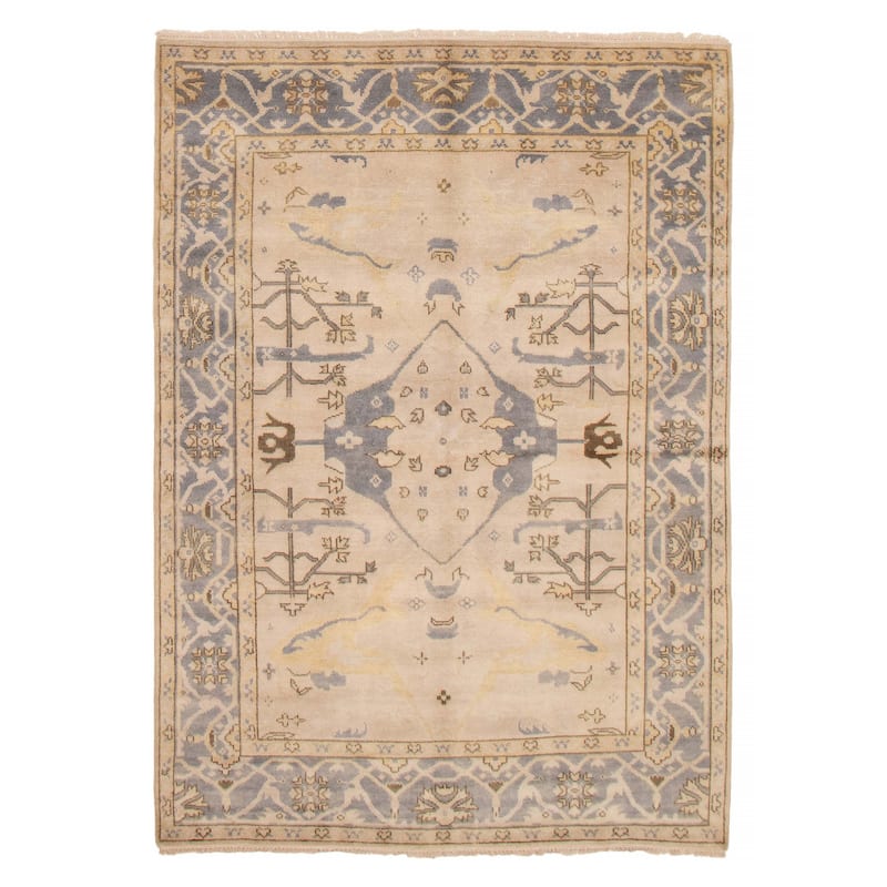 ECARPETGALLERY Hand-knotted Royal Oushak Ivory Wool Rug - 6'1 x 8'9 - Ivory - 6'1 x 8'9