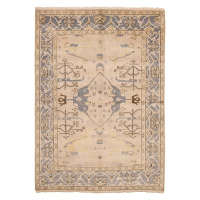 ECARPETGALLERY Hand-knotted Royal Oushak Ivory Wool Rug - 6'1 x 8'9