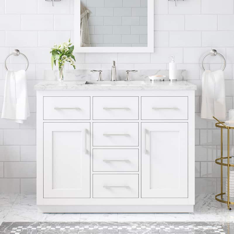Athea Bathroom Vanity with White Engineered Marble Top - 42" - Pure White