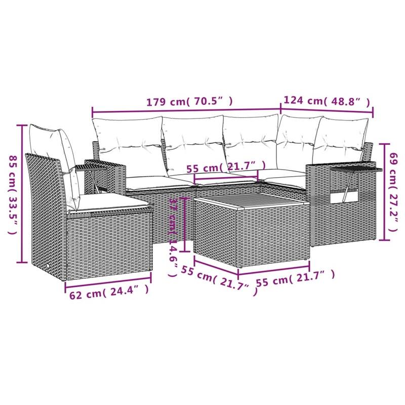 vidaXL Patio Sofa Set with Cushions Outdoor Furniture 6 Piece Poly Rattan