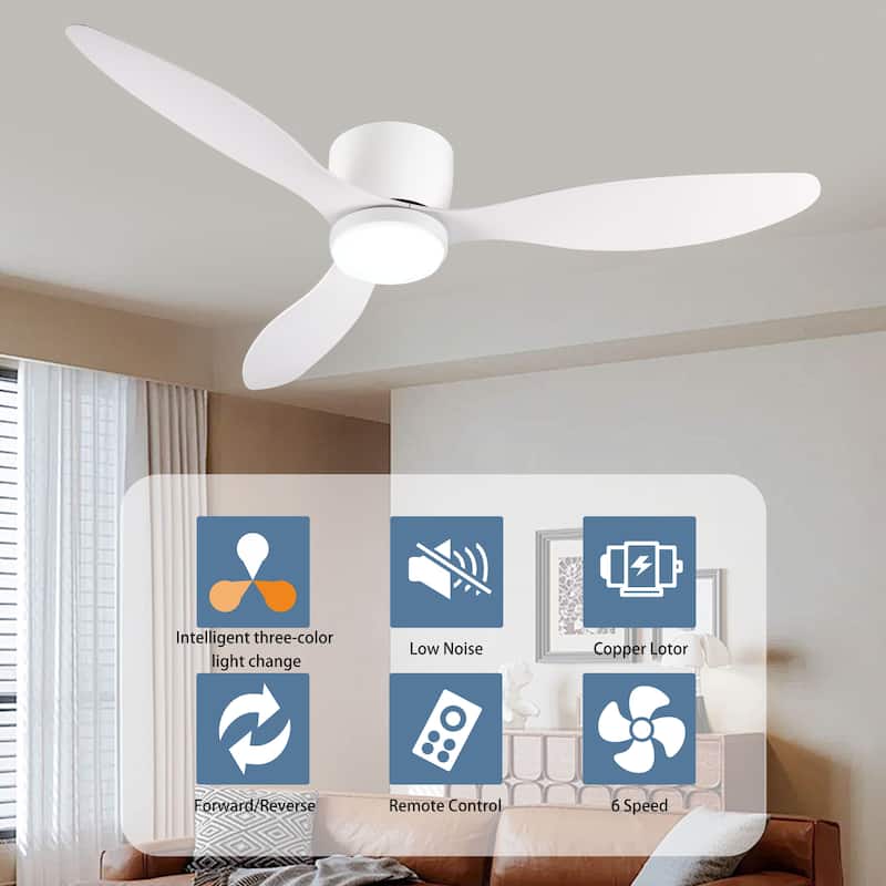 52" Smart Flush Mount Ceiling Fans with Lights Remote,Low Profile Ceiling Fan,Control with WIFI Alexa App,Dimmable,ABS blades