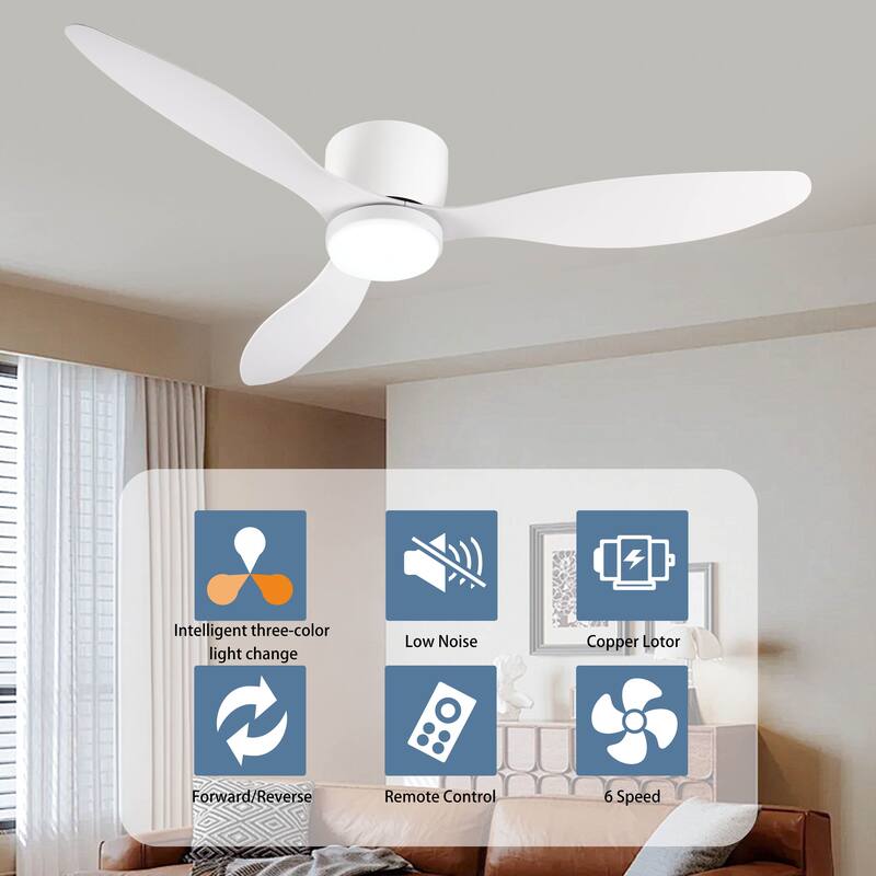 52"Smart Flush Mount Ceiling Fans with Lights Remote,Quiet DC Motor,Low Profile Ceiling Fan,Control with WIFI Alexa App,Dimmable