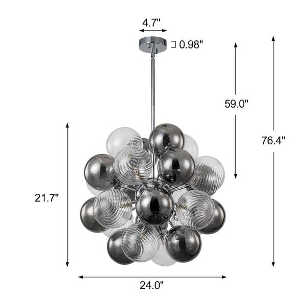 12-Light Modern Globe Glass Kitchen Island Pendant Sputnik Chandelier with Black Smoke Glass Globe - W24"