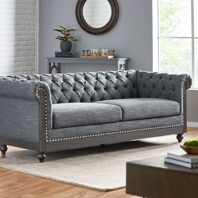 Castalia Nailhead Trim Chesterfield Sofa by Christopher Knight Home - 78.75" L x 33.50" W x 28.00" H