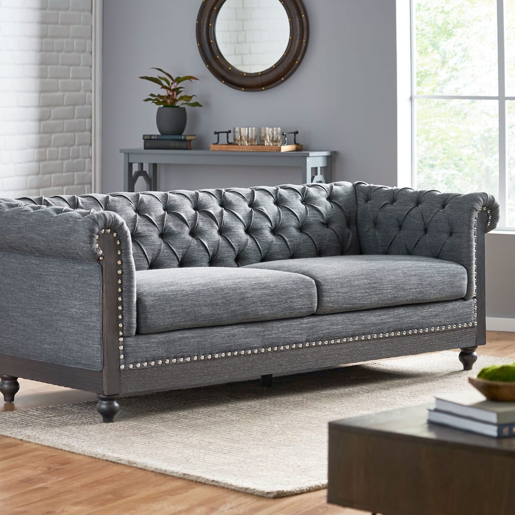 Castalia Nailhead Trim Chesterfield Sofa by Christopher Knight Home - 78.75" L x 33.50" W x 28.00" H