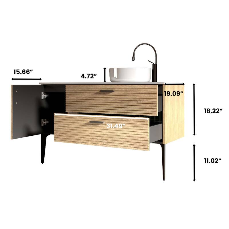 GDFStudio - Emilia Modern 48-Inch Striped Bathroom Vanity with Integrated Sink - 48" Bathroom Vanity