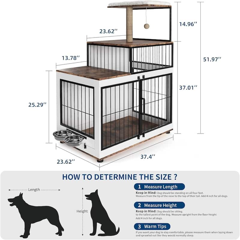 Multi-Functional Dog Crate, with Cat Scratching Post - White