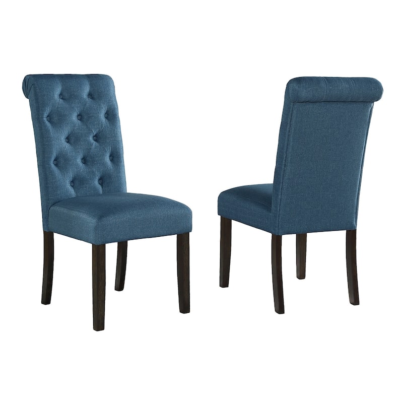 Blue Button Tufted Back Chair Dining Chair Reception Chair with Wood Legs, Minimalist Padded Chair Armless Chair - Blue