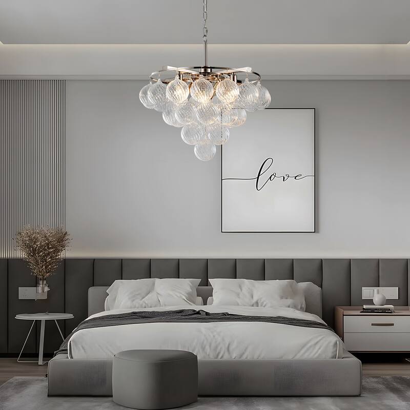 Starsky 8- Light 23in. Modern Glam Cluster Glass Bubble Chandelier with 28 Swirled Glass Globe Bubble
