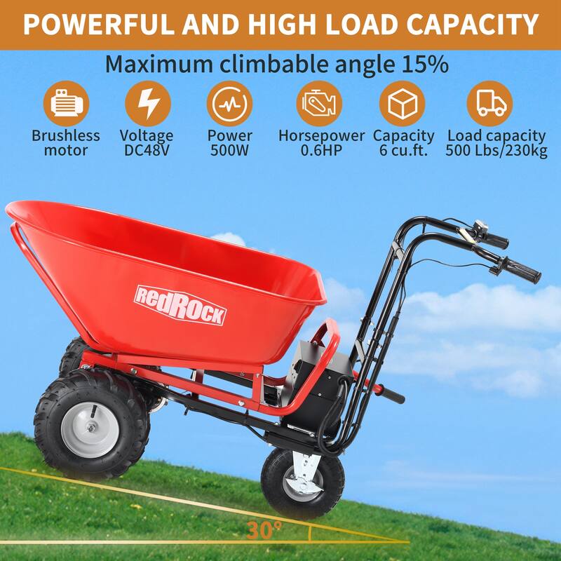 500W Electric Powered Cart - 48V 28Ah, 500lb Hauling & 1000lb Towing Capacity