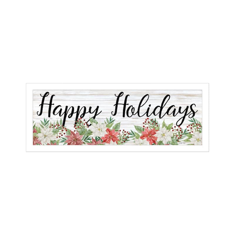 TrendyDecor4U Contemporary "Happy Holiday" Framed Print Wall Art - White