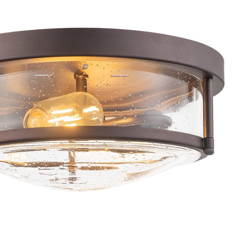 Farmhouse Black Round Seeded Glass Drum Semi Flush Ceiling Light -12in