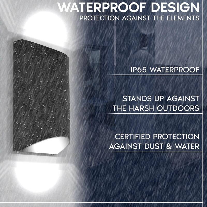 Luxrite LED Outdoor Up and Down Wall Sconce, 9W/12W/15W, 3CCT 3000K-5000K, IP65, 8" Half Cylinder Aluminum, ETL