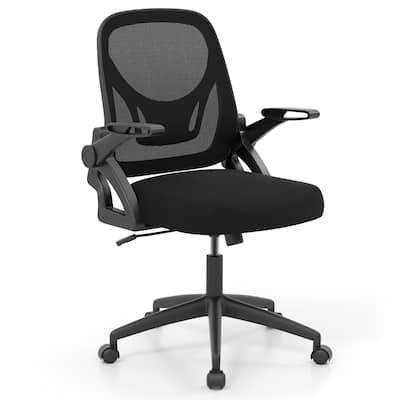 Breathable Mesh Adjustable Desk Chair with Lumbar Support and Sponge Cushion Flip-up Armrests - 25" x 25" x 36"-39"