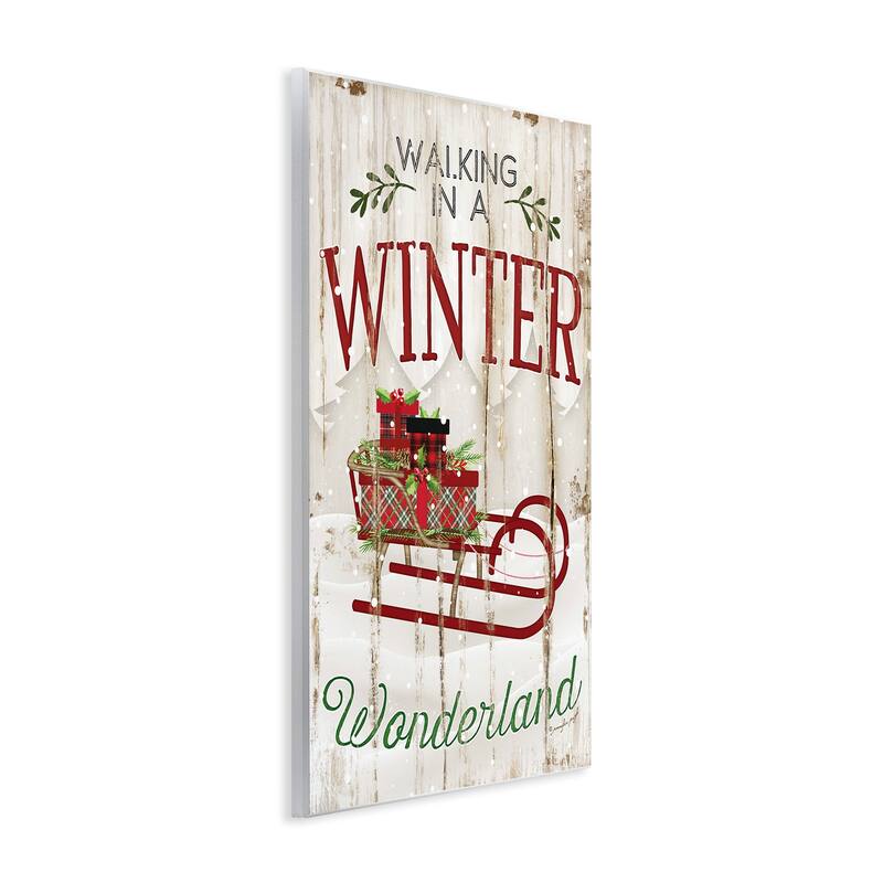 Stupell Winter Wonderland Red Sleigh Wood Texture Christmas Word Design Wood Wall Art, Proudly Made in USA