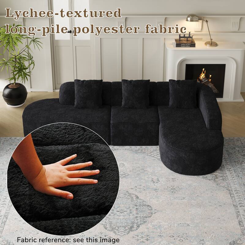 Curved Modular Sofa with Chaise Lounge, Full Compression Upholstered Boneless Sofa, Corner 3 Seater Sofa with 3 Pillows