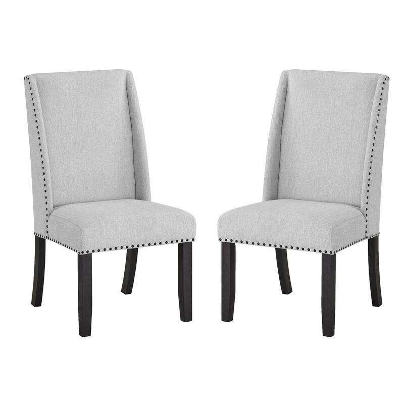 Modern 2 Piece Fabric Dining Chair Set with Matte Black Nailhead Trim, Upholstered for Dining Kitchen Bedroom Living Room