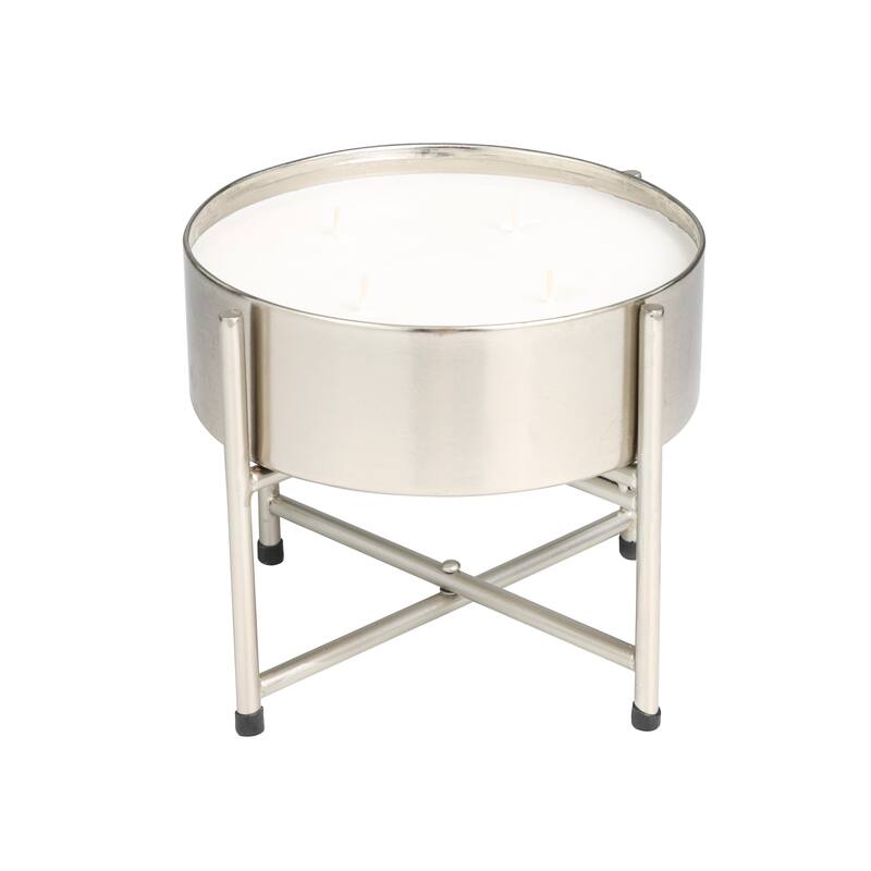 Silver Metal Sweet Bamboo Scented Wide Wick Candle with White Wax