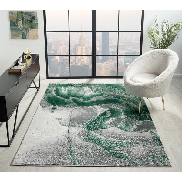 MDA Rugs Lavell Collection Abstract Grey/Green Area Rug - Bed Bath