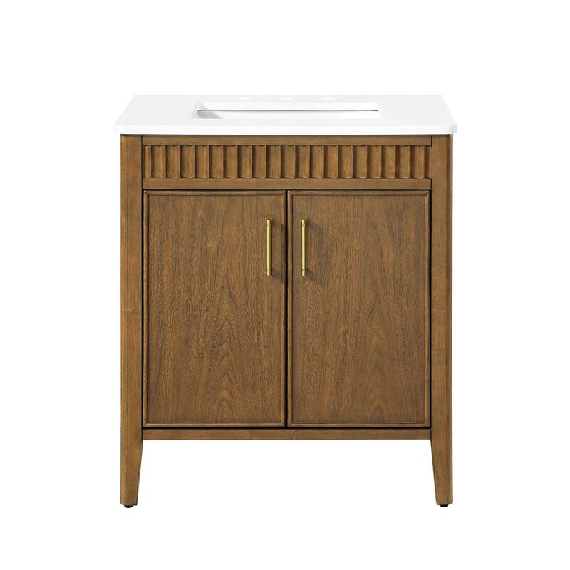 Juliette Warm Walnut Bathroom Vanity with White Quartz Top