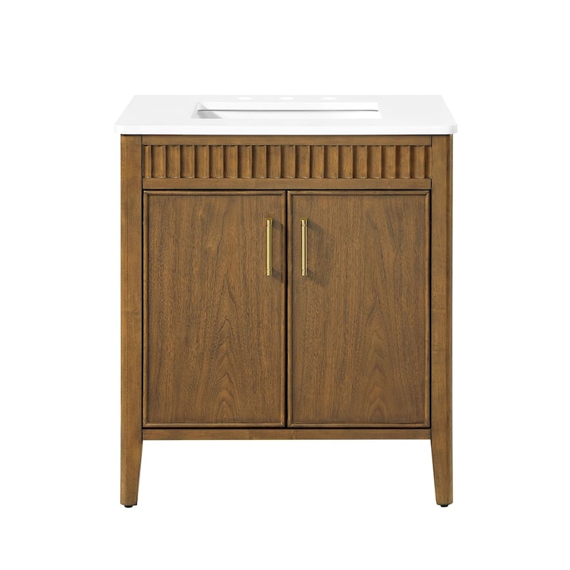 OVE Juliette Warm Walnut Bathroom Vanity with White Quartz Top