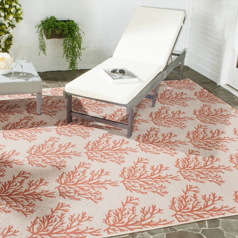 SAFAVIEH Courtyard Dieuwertje Indoor/ Outdoor Waterproof Patio Backyard Rug - 8' x 11' - Beige/Terracotta