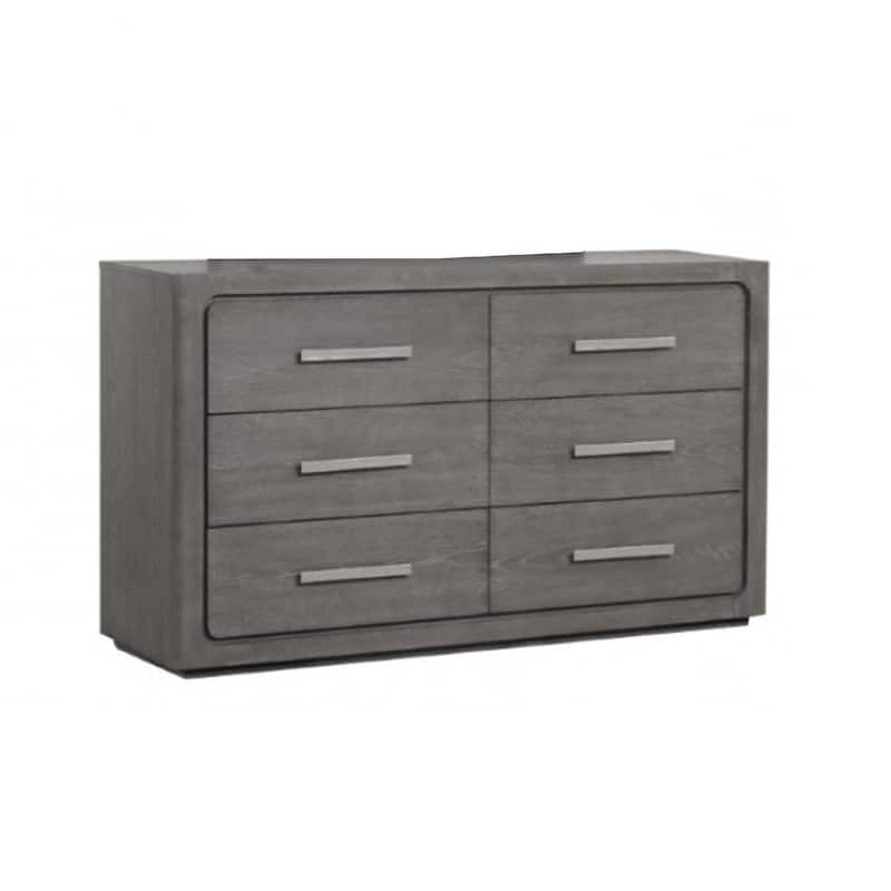 Thorne 6 Drawer Wide Dresser, Warm Gray Solid Wood Bedroom Storage